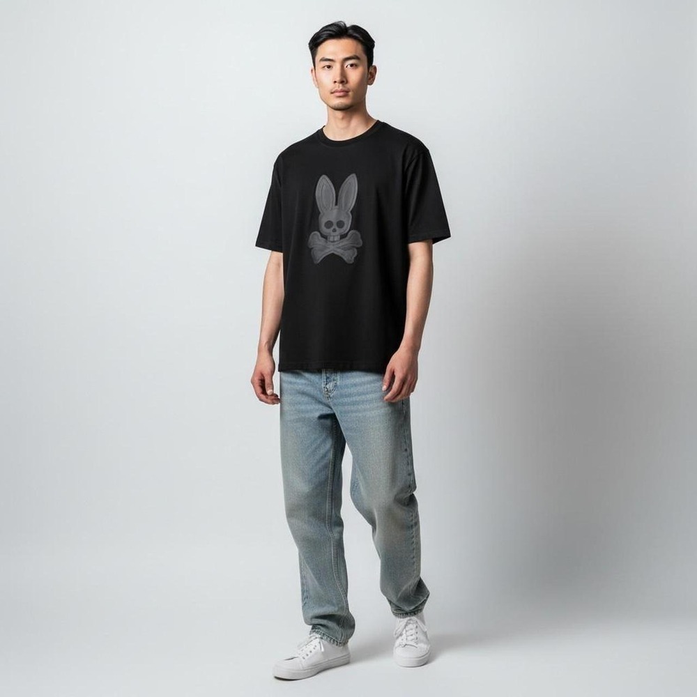 Psycho Bunny 3D Black-on-Black Monochrome Raised Graphic Tee